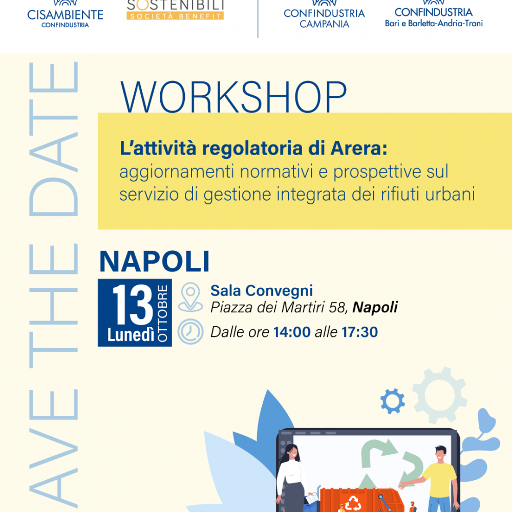 Workshop “l’attività regolatoria di Arera: aggiornamenti normativi e prospettive sul servizio di gestione integrata dei rifiuti urbani” 